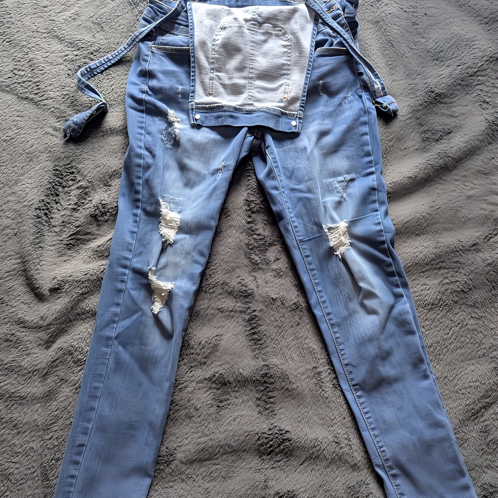 Distressed Blue Denim Overalls